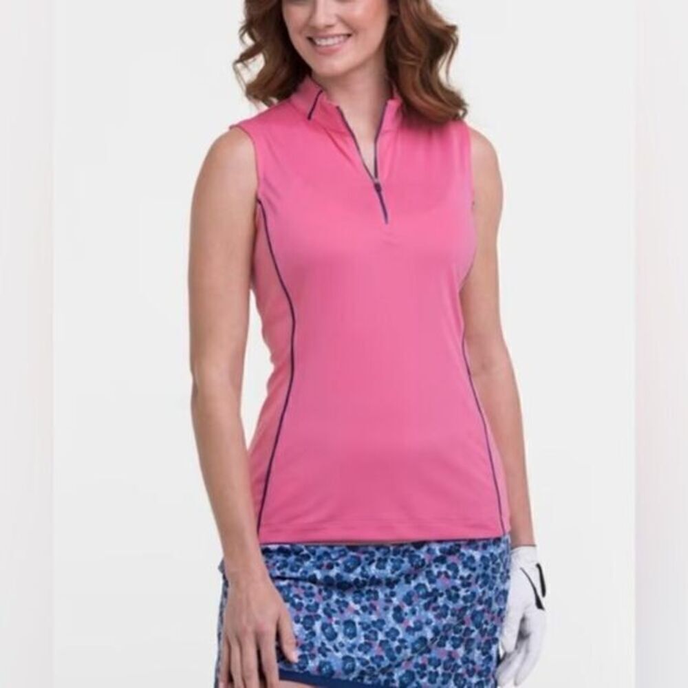 NWT EPNYGolf Women’s Sleeveless Mock Zip Polo Pink Ribbed Texture - Size Large